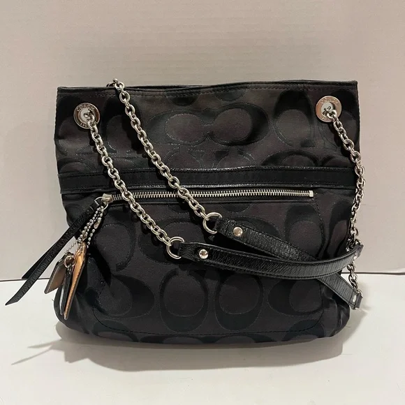 Coach Poppy Signature Logo Canvas Shoulder Bag - Picture 1 of 16